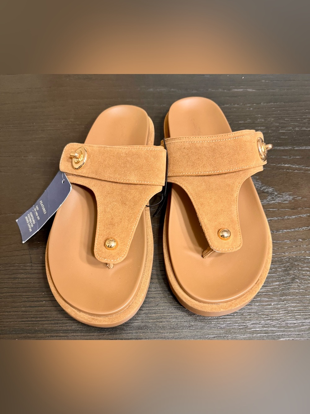 Universal Thread Tan Suede Thong Sandals Gold Hardware Size 10 NWT